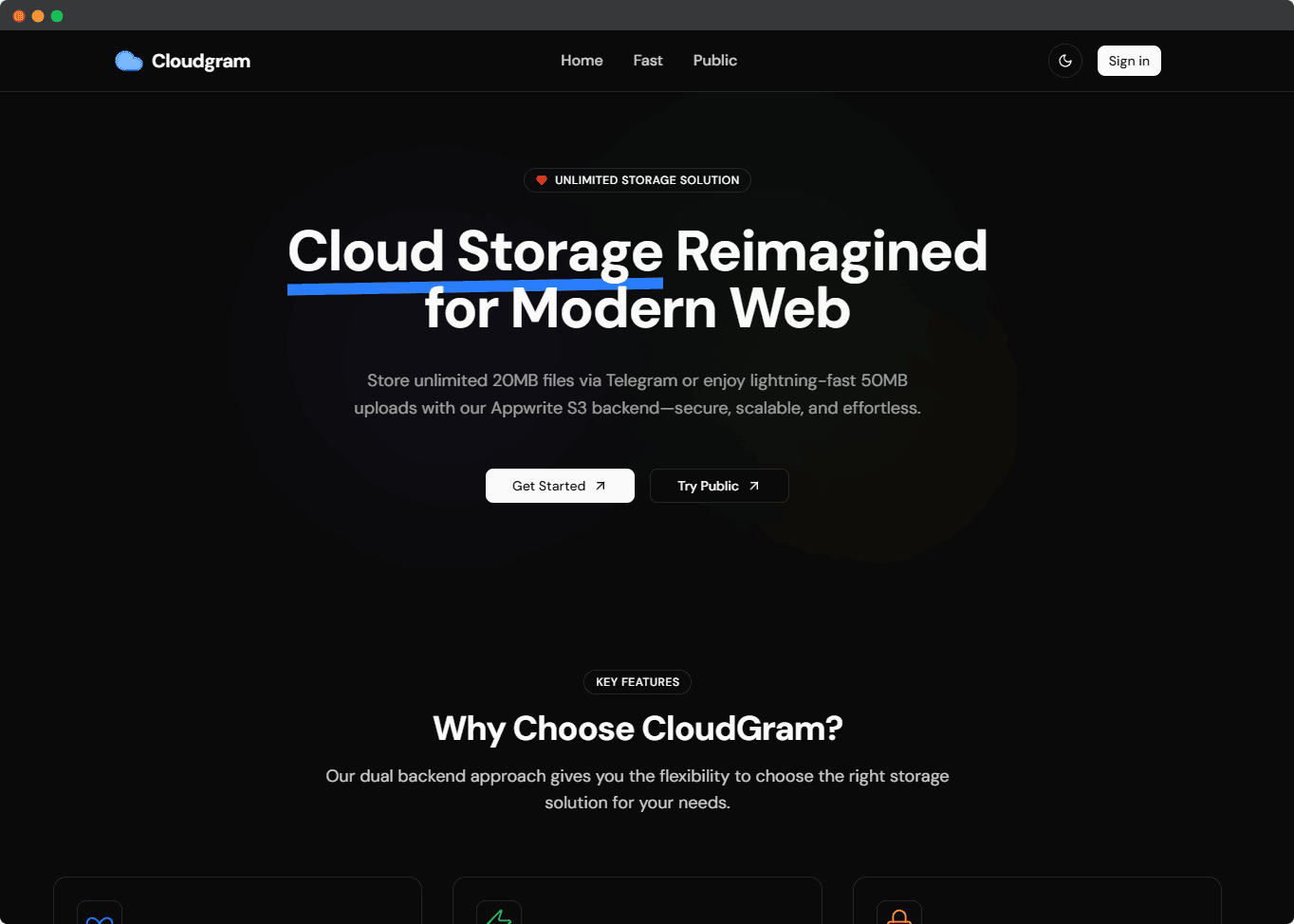 Cloudgram file upload interface