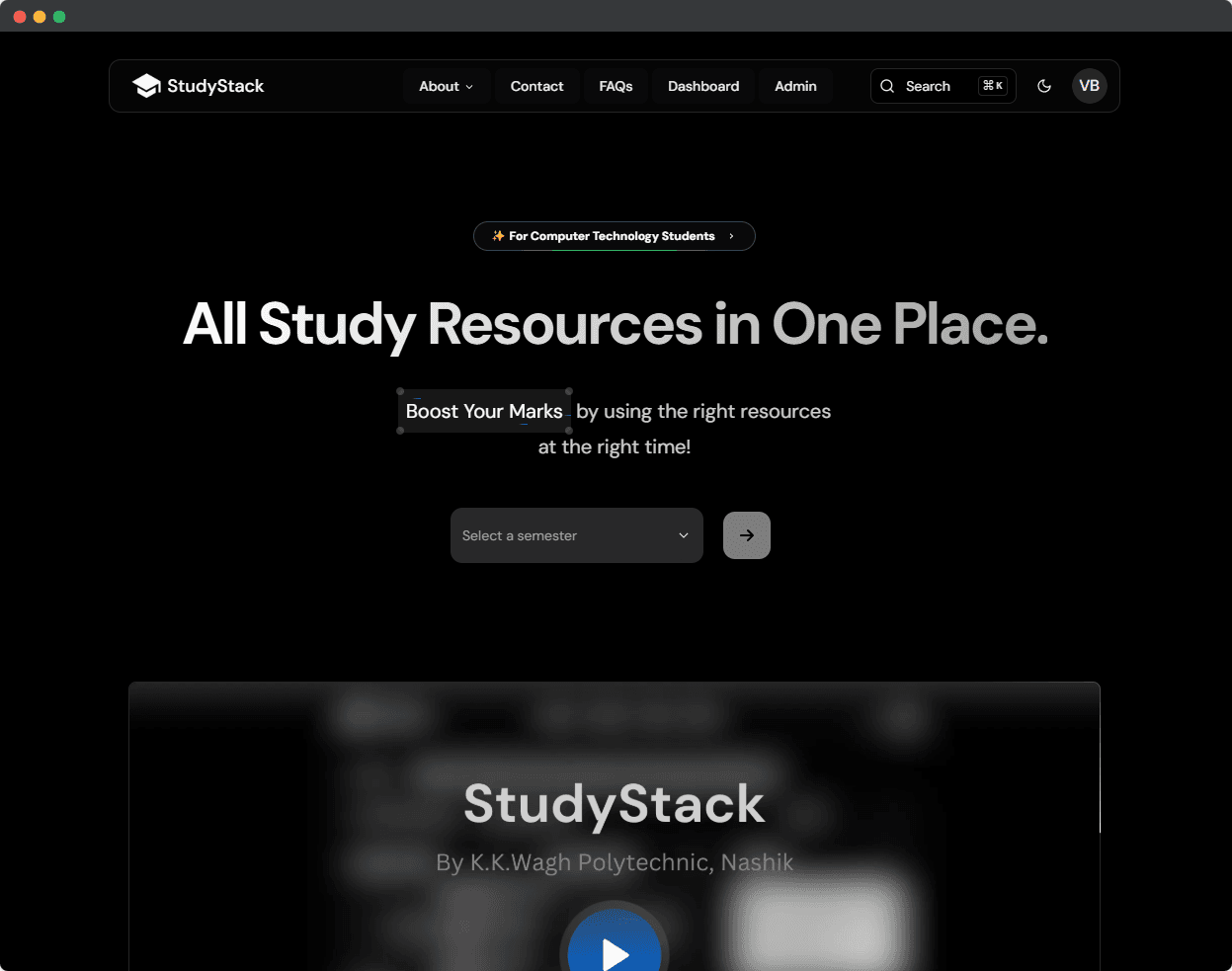 StudyStack dashboard